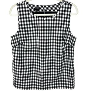Talbots NWT Black & White gingham sleeveless blouse white beaded flowers Size 8